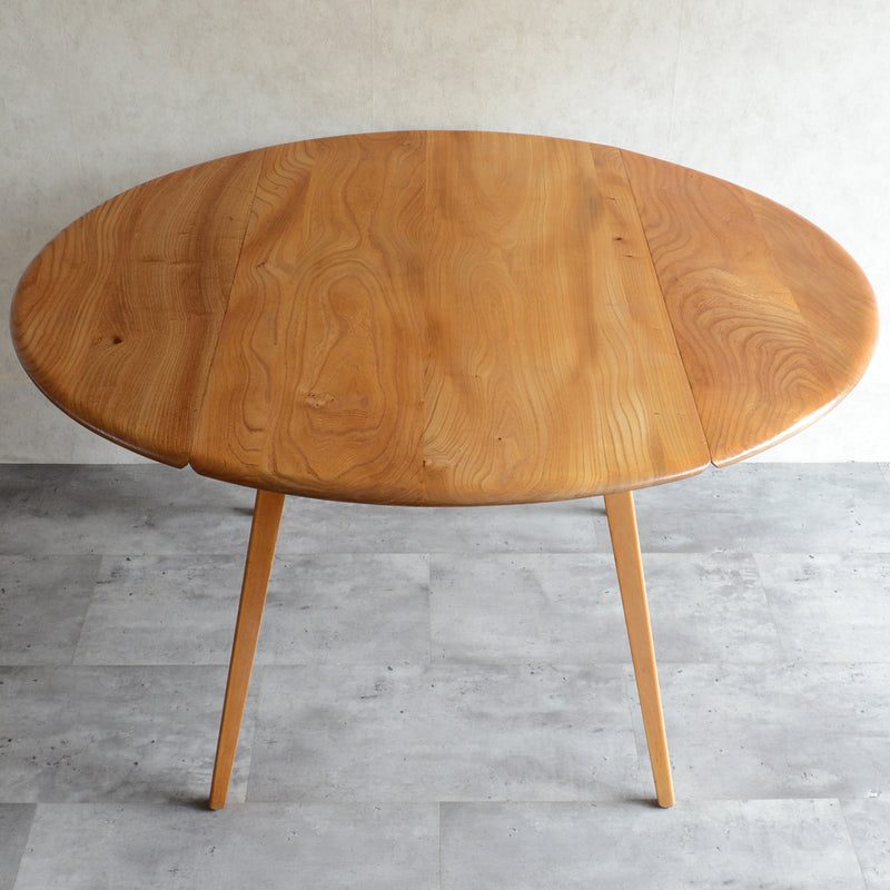 T様予約商品 ERCOL アーコール ラウンド ドロップリーフテーブル ⑤（天板剥離再塗装済）