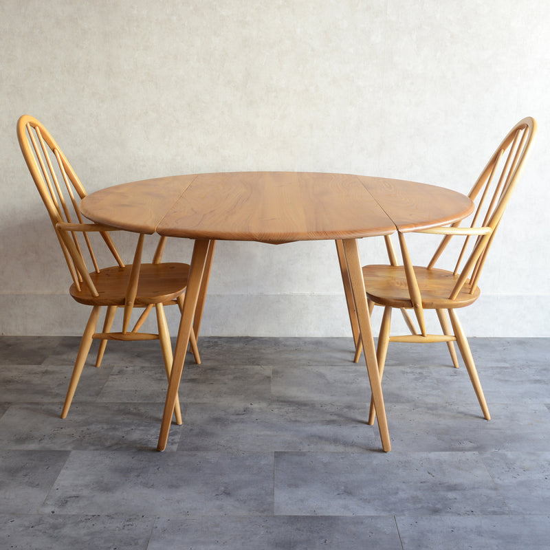 ERCOL アーコール ラウンド ドロップリーフテーブル 10（天板剥離再塗装済）