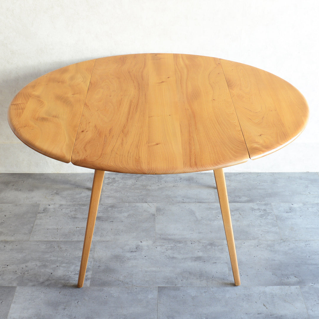 ERCOL アーコール ラウンド ドロップリーフテーブル 10（天板剥離再塗装済）