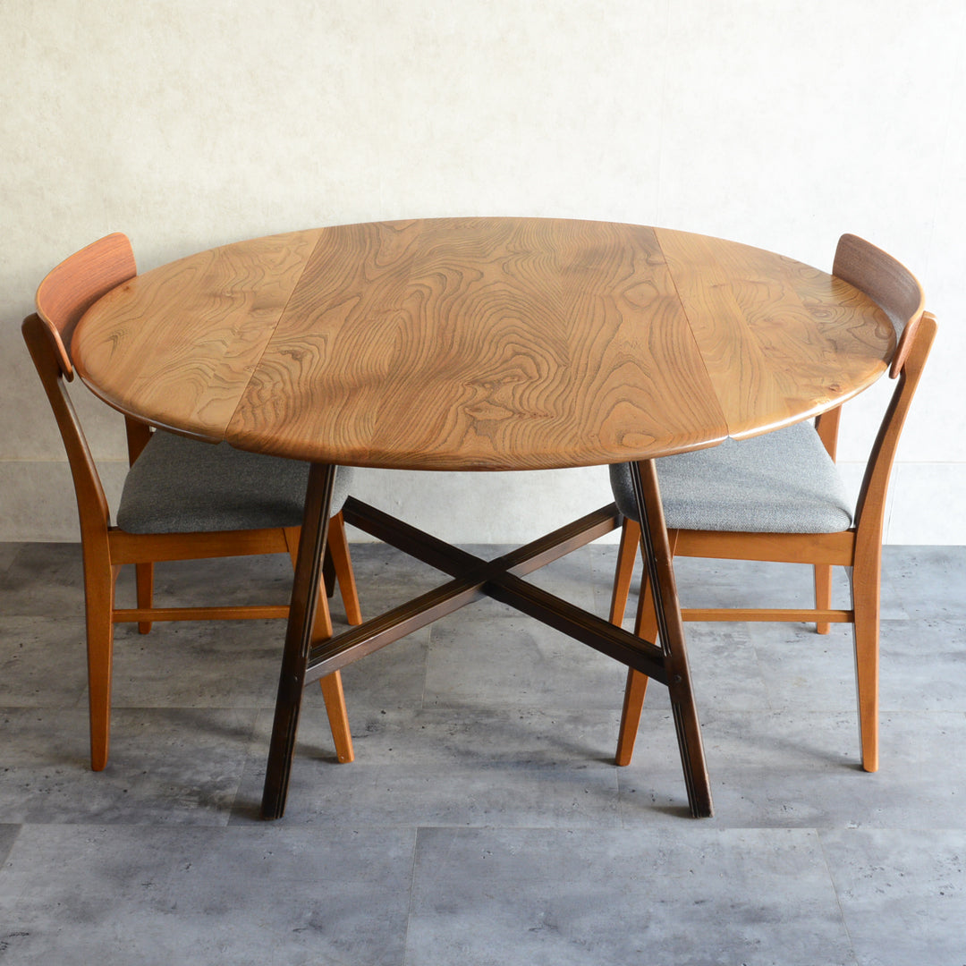 ERCOL アーコール ラウンドドロップリーフテーブル08バイカラー（天板剥離再塗装済）