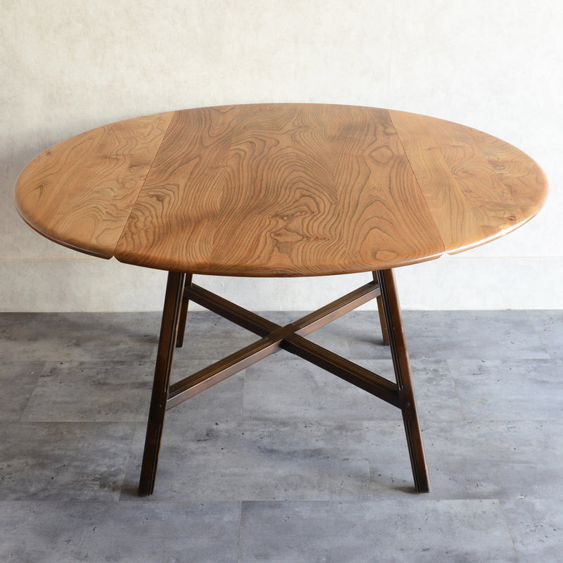 ERCOL アーコール ラウンドドロップリーフテーブル08バイカラー（天板剥離再塗装済）