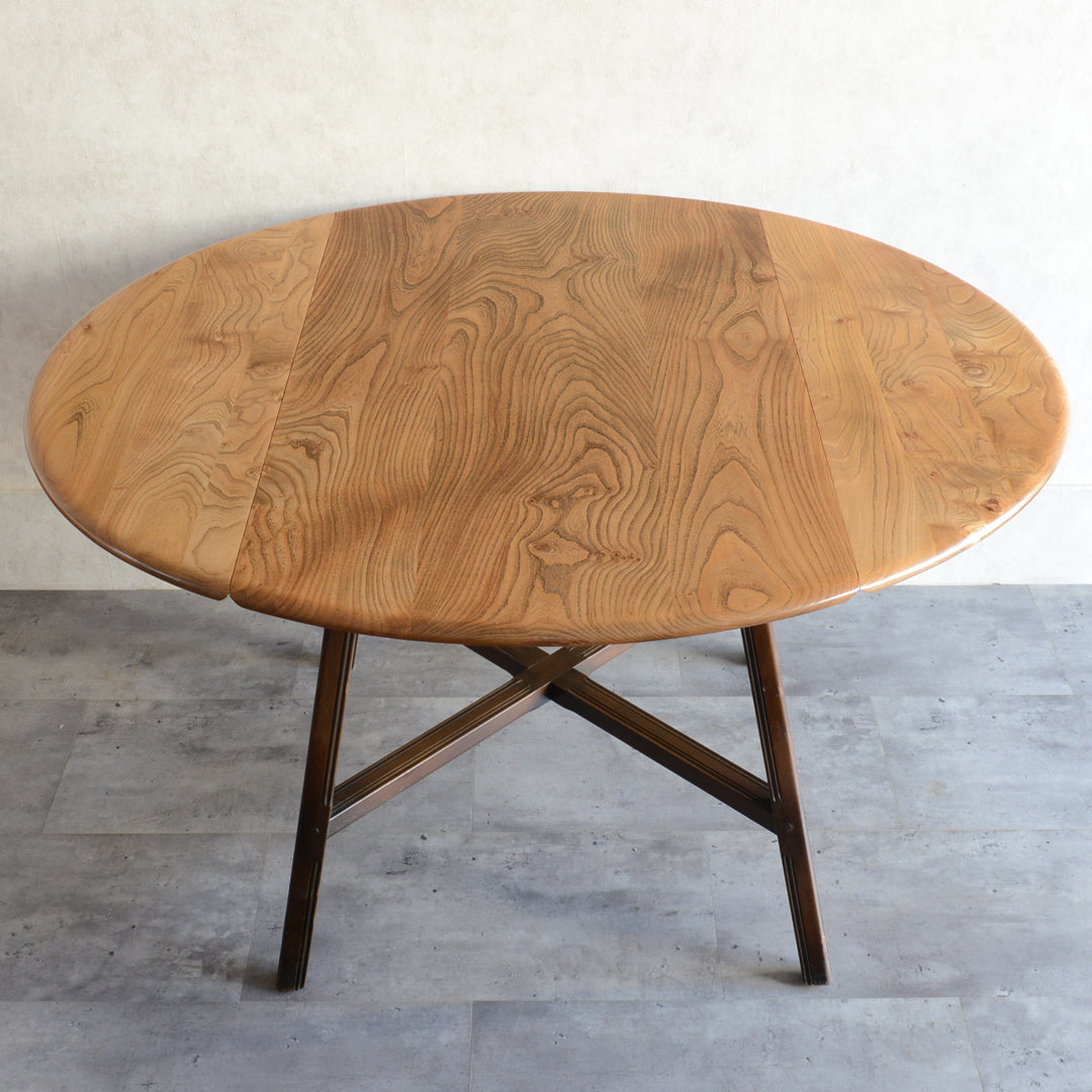 ERCOL アーコール ラウンドドロップリーフテーブル08バイカラー（天板剥離再塗装済）