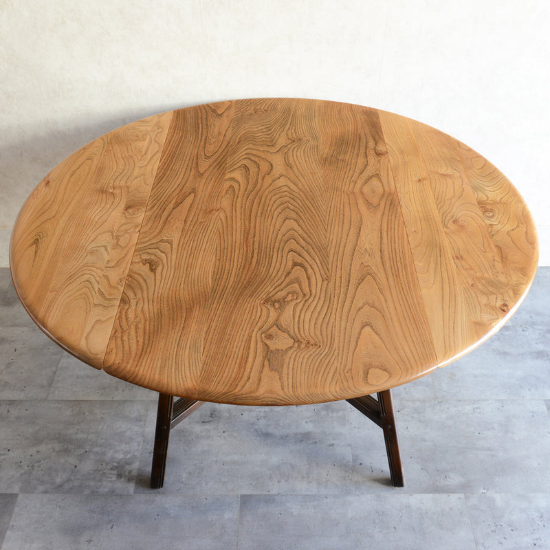 ERCOL アーコール ラウンドドロップリーフテーブル08バイカラー（天板剥離再塗装済）