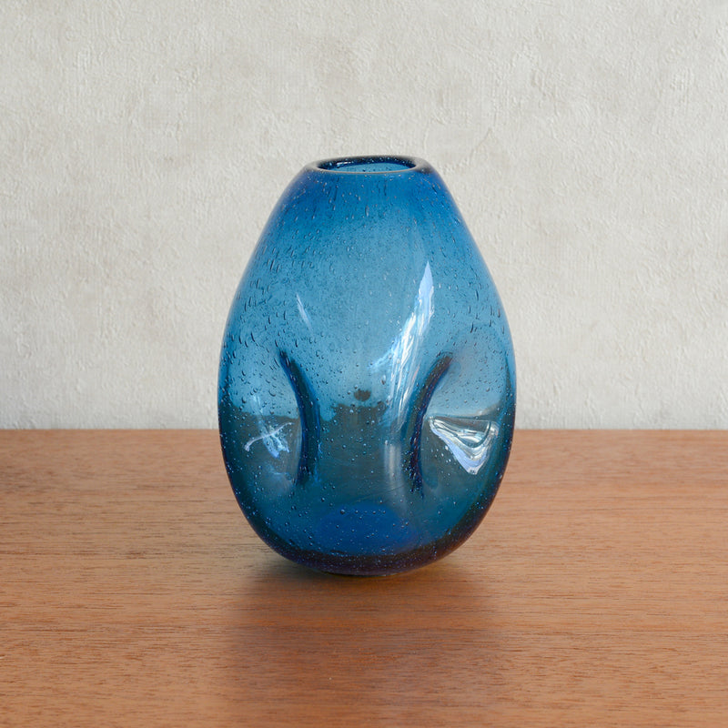 ヴィンテージ ガラス フラワーベース01(ブルー）