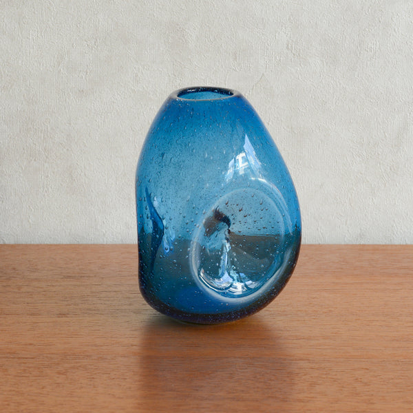 ヴィンテージ ガラス フラワーベース01(ブルー）