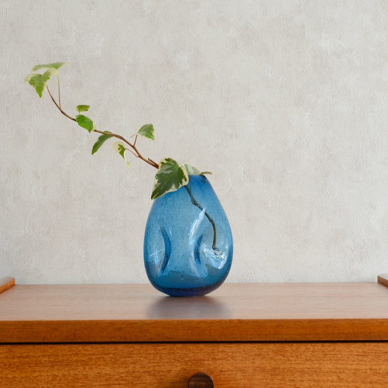 ヴィンテージ ガラス フラワーベース01(ブルー）