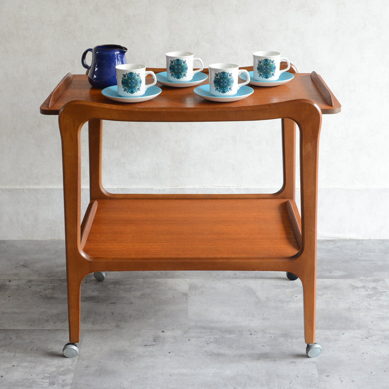 60Sヴィンテージ チークワゴン/サイドテーブル(天板剝離再塗装済）