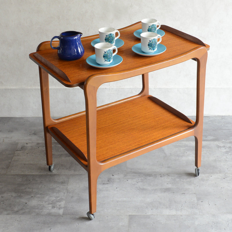 60Sヴィンテージ チークワゴン/サイドテーブル(天板剝離再塗装済）