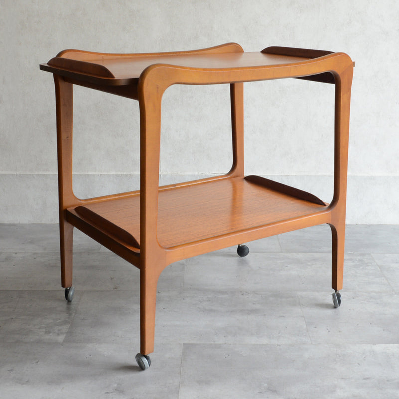 60Sヴィンテージ チークワゴン/サイドテーブル(天板剝離再塗装済）