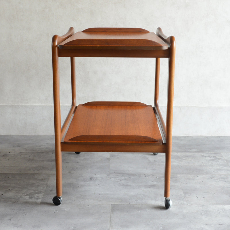 60Sヴィンテージ チークワゴン/サイドテーブル(天板剝離再塗装済）