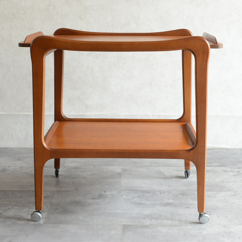 60Sヴィンテージ チークワゴン/サイドテーブル(天板剝離再塗装済）