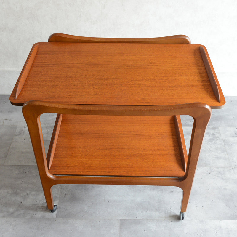 60Sヴィンテージ チークワゴン/サイドテーブル(天板剝離再塗装済）