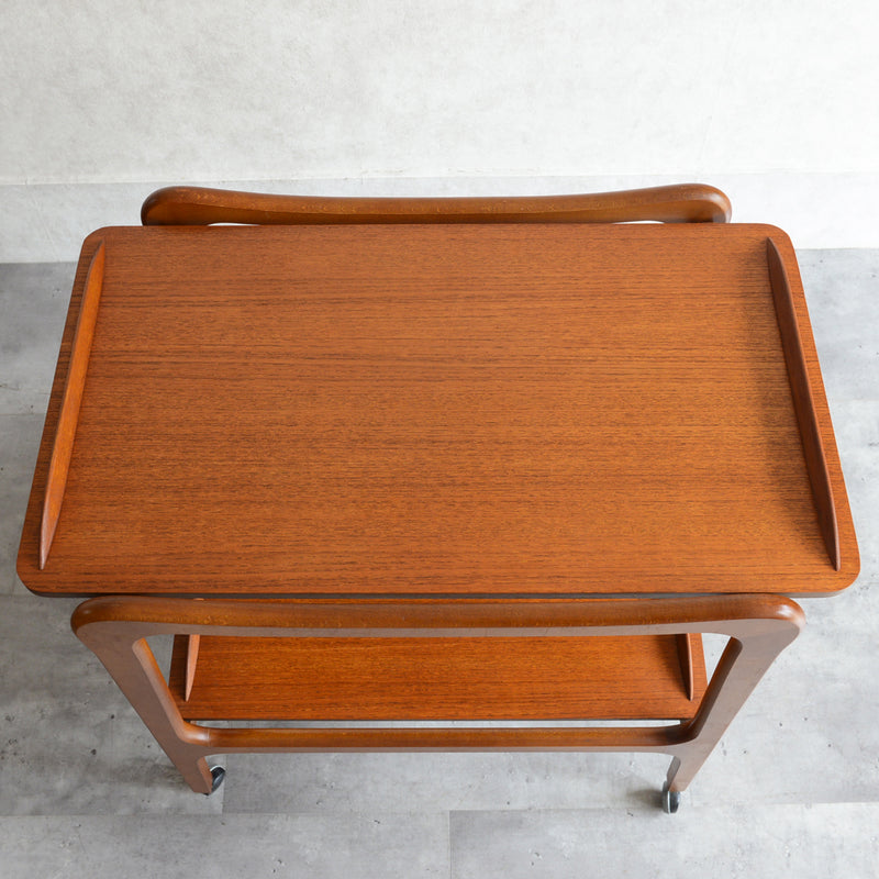 60Sヴィンテージ チークワゴン/サイドテーブル(天板剝離再塗装済）