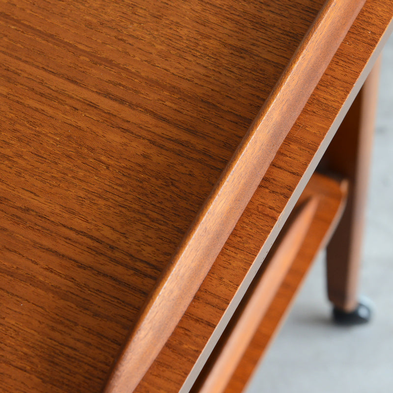 60Sヴィンテージ チークワゴン/サイドテーブル(天板剝離再塗装済）