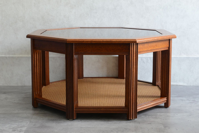 イギリスヴィンテージ　オーク&ラタン　ローテーブル