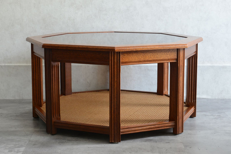 イギリスヴィンテージ　オーク&ラタン　ローテーブル