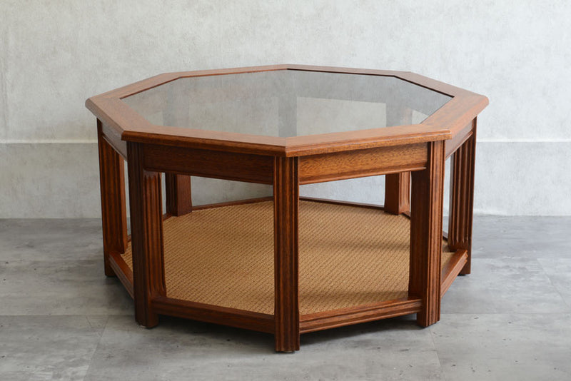 イギリスヴィンテージ　オーク&ラタン　ローテーブル