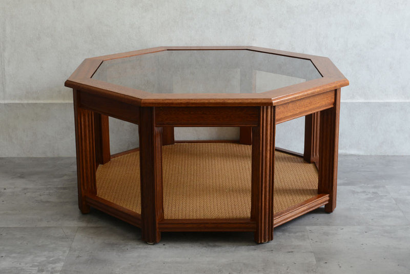 イギリスヴィンテージ　オーク&ラタン　ローテーブル