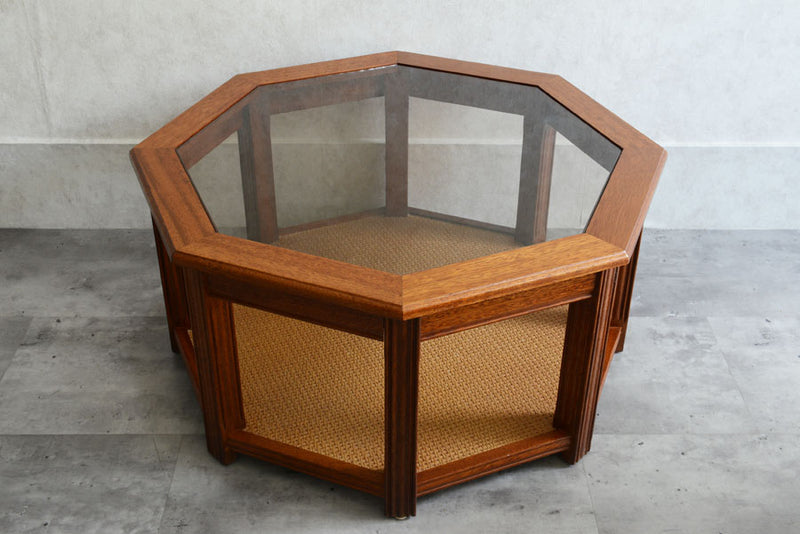 イギリスヴィンテージ　オーク&ラタン　ローテーブル