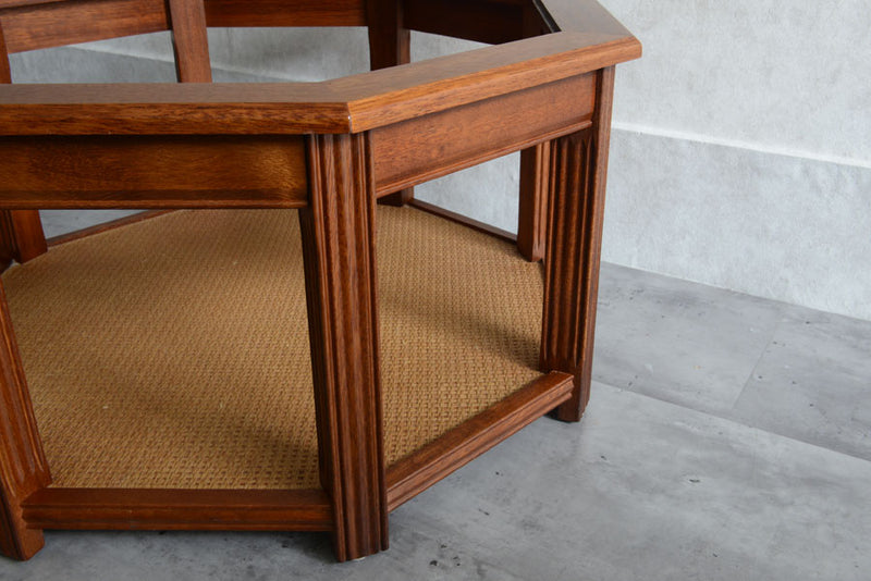 イギリスヴィンテージ　オーク&ラタン　ローテーブル