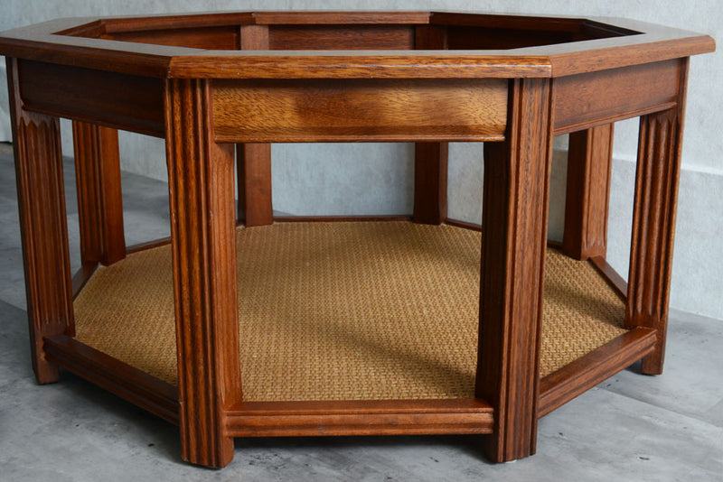 イギリスヴィンテージ　オーク&ラタン　ローテーブル