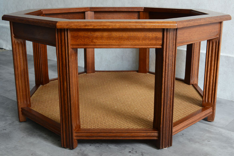 イギリスヴィンテージ　オーク&ラタン　ローテーブル