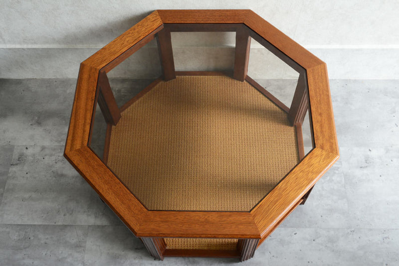 イギリスヴィンテージ　オーク&ラタン　ローテーブル