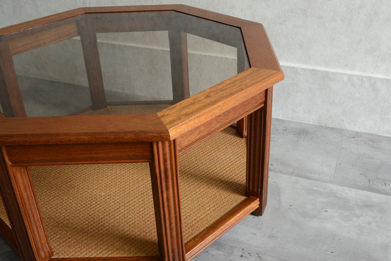 イギリスヴィンテージ　オーク&ラタン　ローテーブル