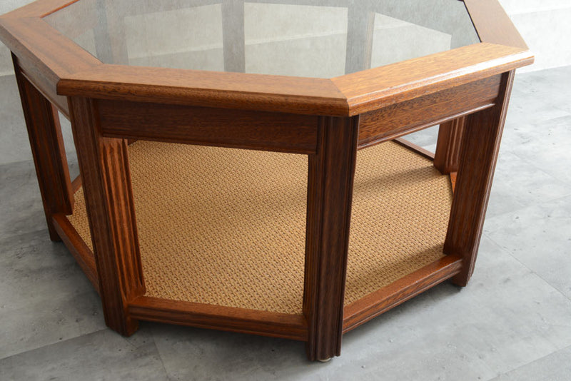 イギリスヴィンテージ　オーク&ラタン　ローテーブル