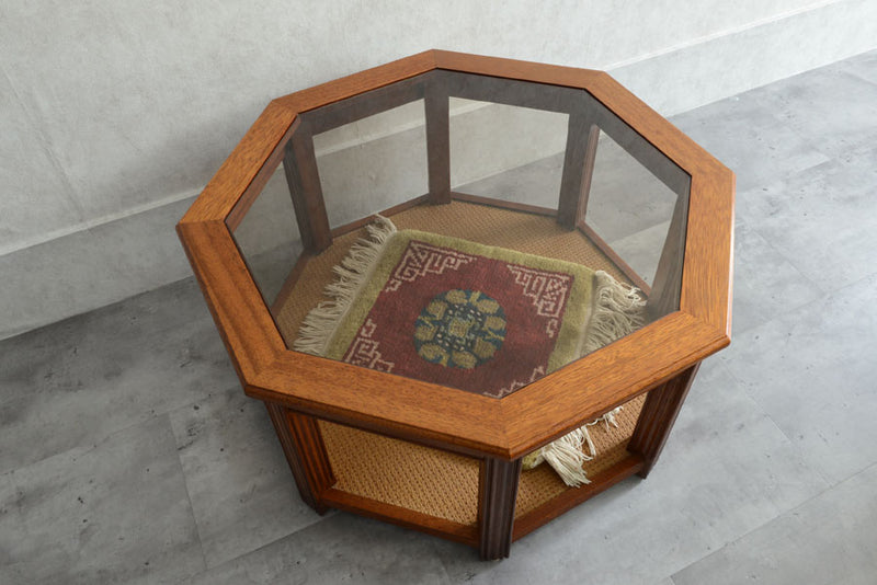 イギリスヴィンテージ　オーク&ラタン　ローテーブル