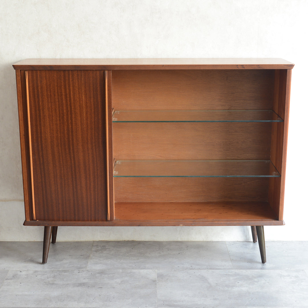 60sチークガラスキャビネット33(木扉付）