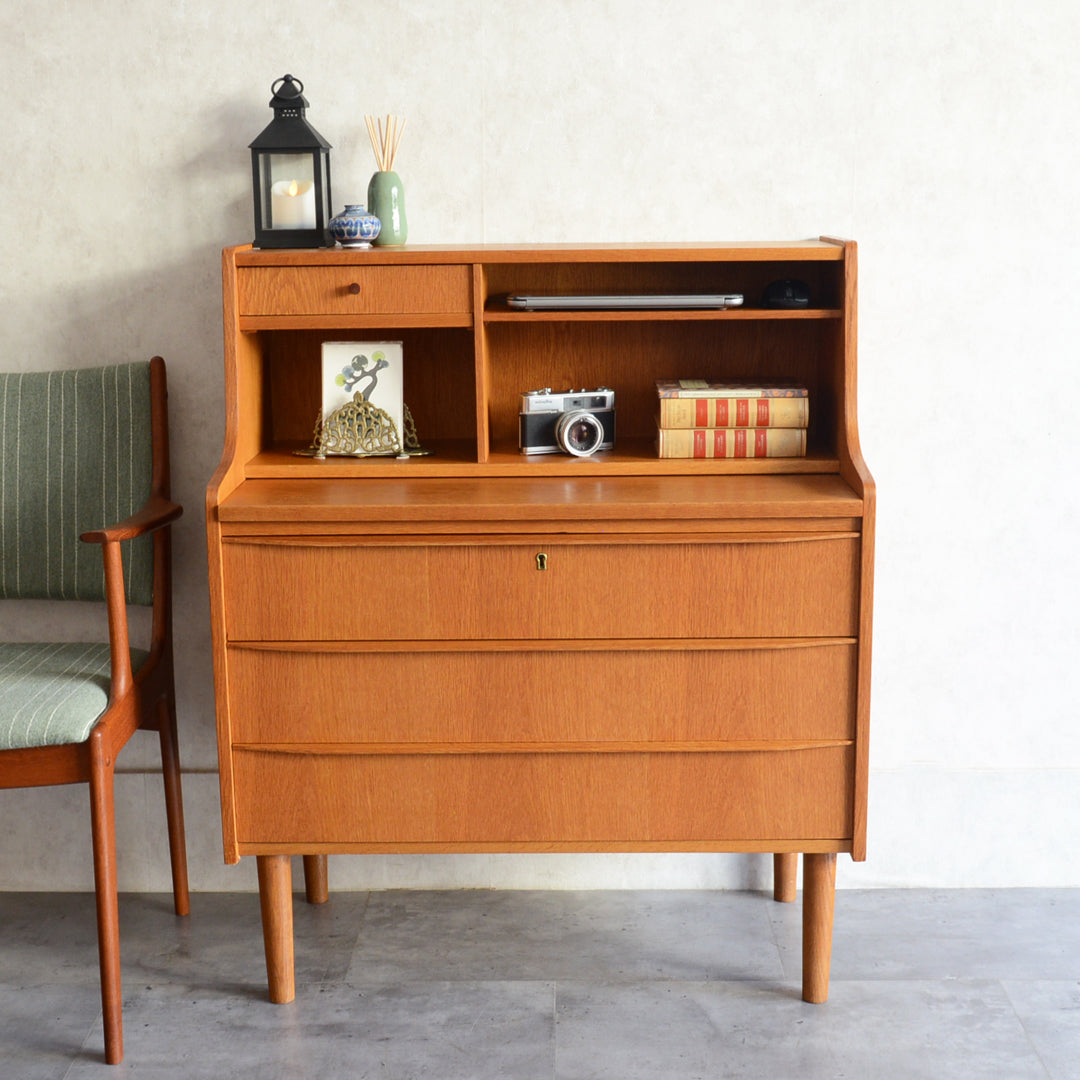 デンマーク　オークビューロー／ミラー付　5-1(ウッドオイル仕上）