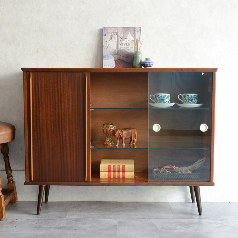 60sチークガラスキャビネット33(木扉付）