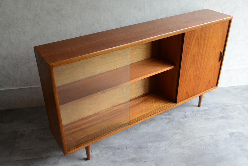 ガラス&チーク　ナローキャビネット005