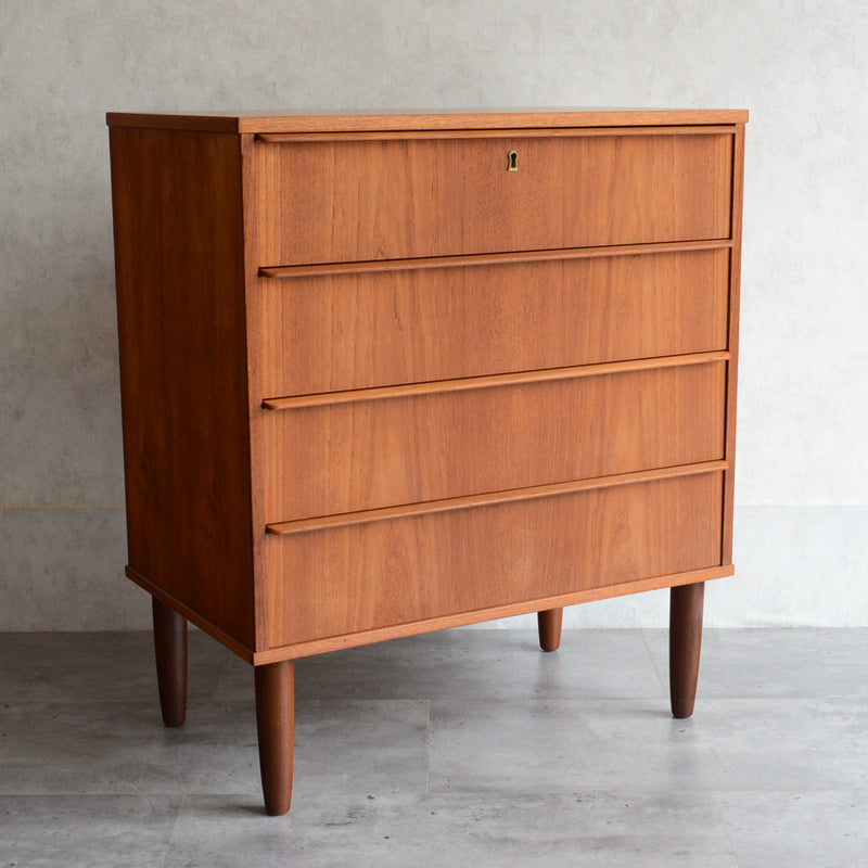 デンマークヴィンテージ  チークチェスト6-3(4段）鍵付 (ウッドオイル仕上）