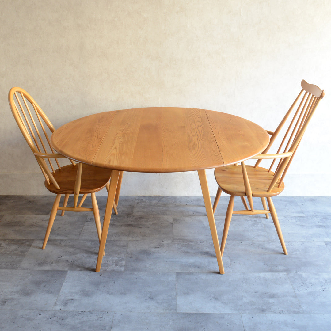ERCOL アーコール ラウンド ドロップリーフテーブル 09（天板剥離再塗装済）