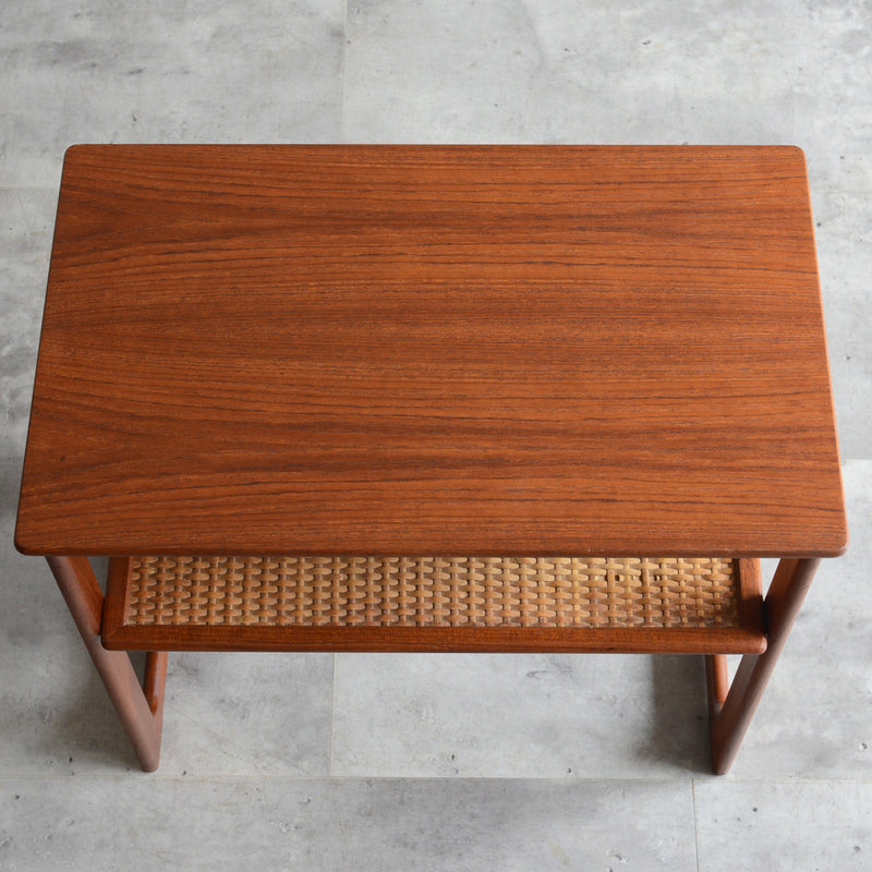 デンマーク ラタン棚付 サイドテーブル 5-2（ウッドオイル仕上）