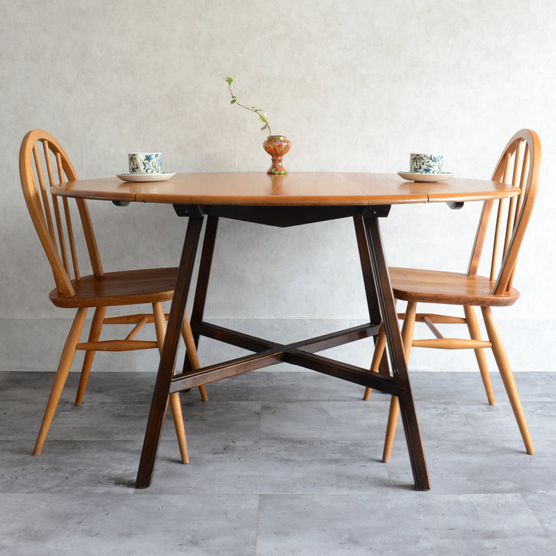 ERCOL アーコール ラウンド ドロップリーフテーブル ④（天板剥離再塗装済）