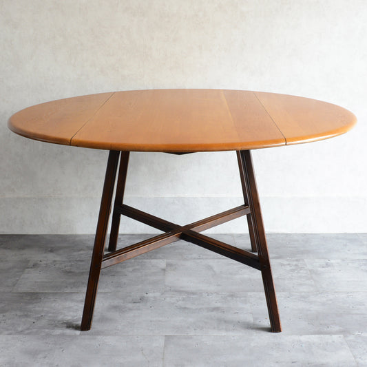 ERCOL アーコール ラウンド ドロップリーフテーブル ④（天板剥離再塗装済）