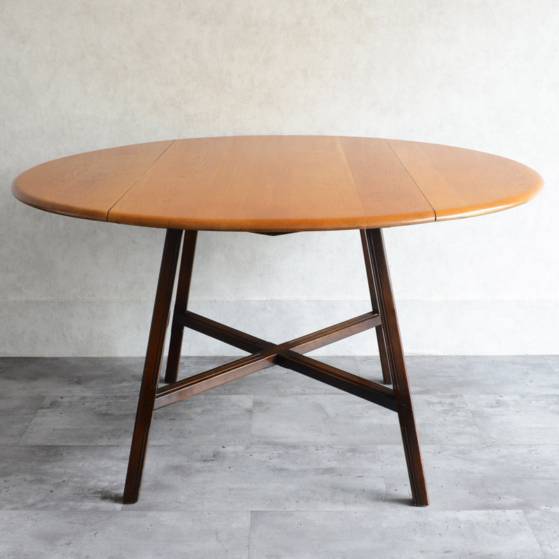 ERCOL アーコール ラウンド ドロップリーフテーブル ④（天板剥離再塗装済）
