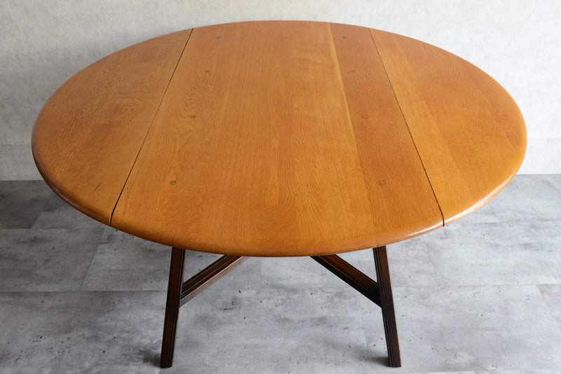 ERCOL アーコール ラウンド ドロップリーフテーブル ④（天板剥離再塗装済）