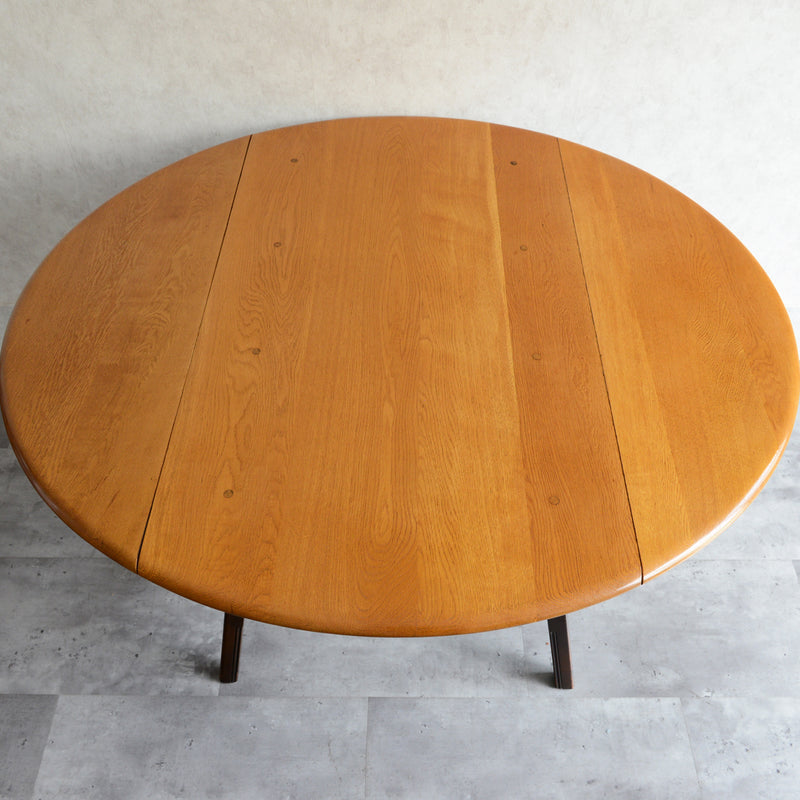 ERCOL アーコール ラウンド ドロップリーフテーブル ④（天板剥離再塗装済）