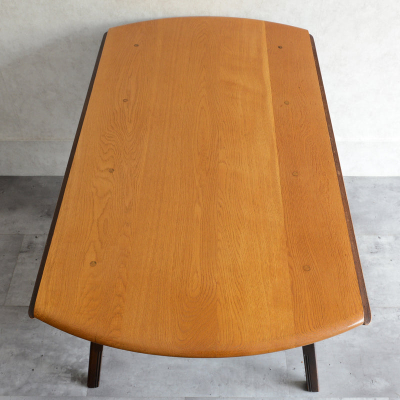 ERCOL アーコール ラウンド ドロップリーフテーブル ④（天板剥離再塗装済）
