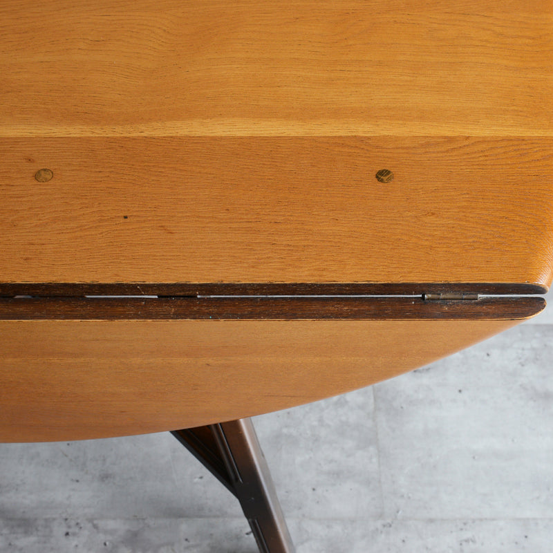 ERCOL アーコール ラウンド ドロップリーフテーブル ④（天板剥離再塗装済）