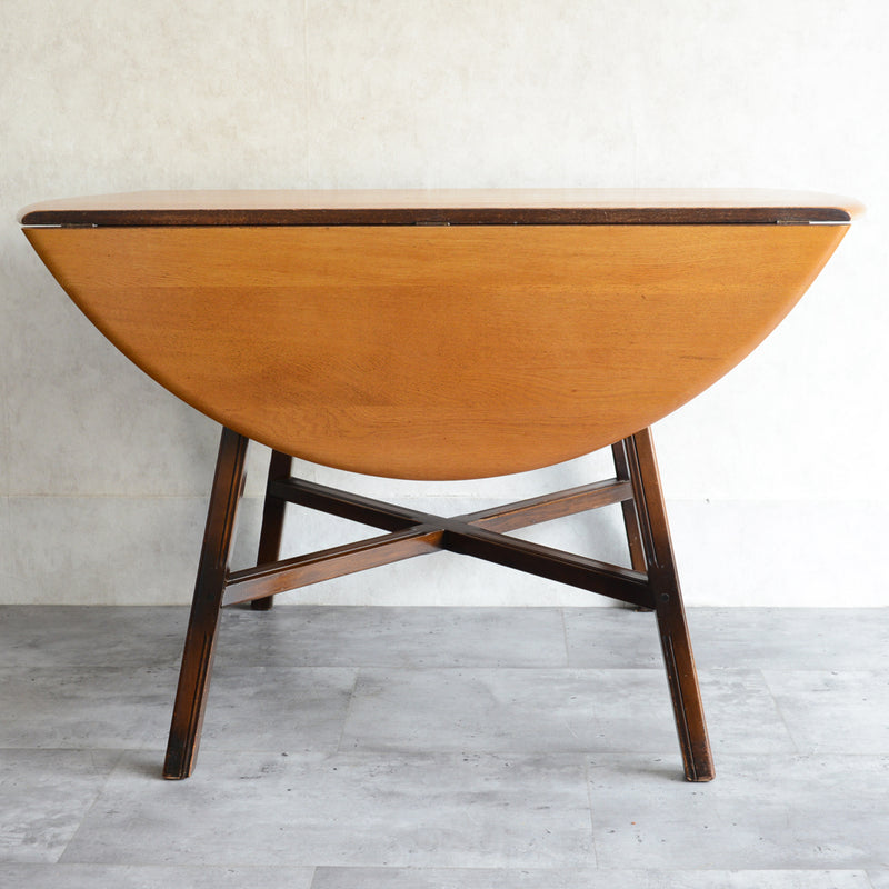 ERCOL アーコール ラウンド ドロップリーフテーブル ④（天板剥離再塗装済）