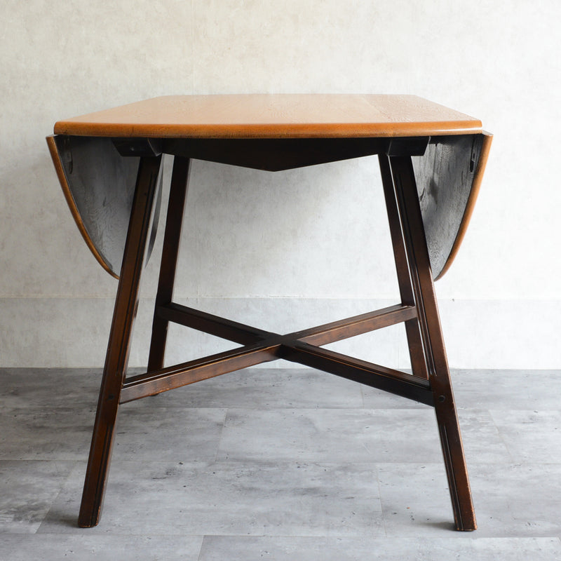 ERCOL アーコール ラウンド ドロップリーフテーブル ④（天板剥離再塗装済）
