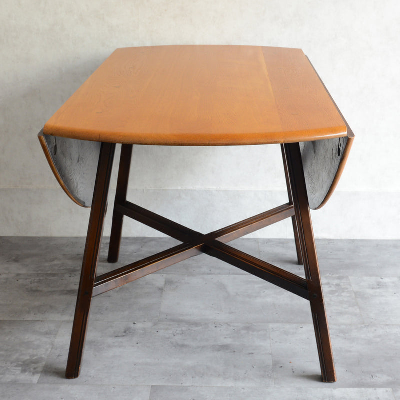 ERCOL アーコール ラウンド ドロップリーフテーブル ④（天板剥離再塗装済）