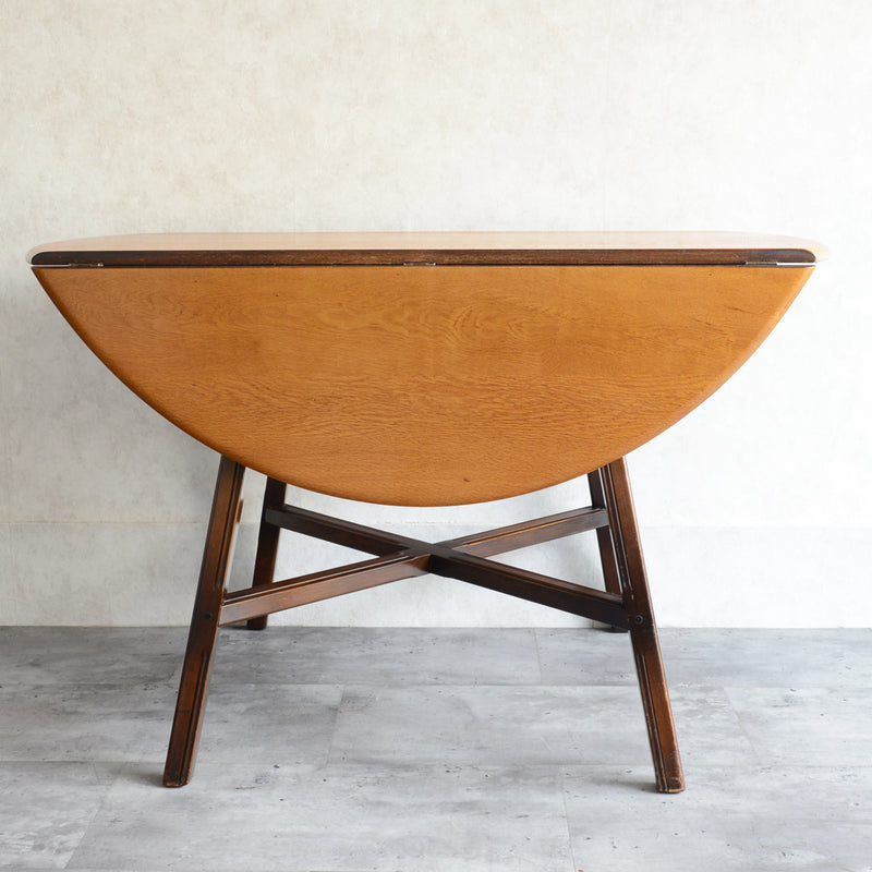 ERCOL アーコール ラウンド ドロップリーフテーブル ④（天板剥離再塗装済）