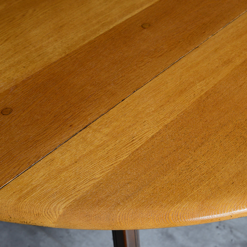 ERCOL アーコール ラウンド ドロップリーフテーブル ④（天板剥離再塗装済）