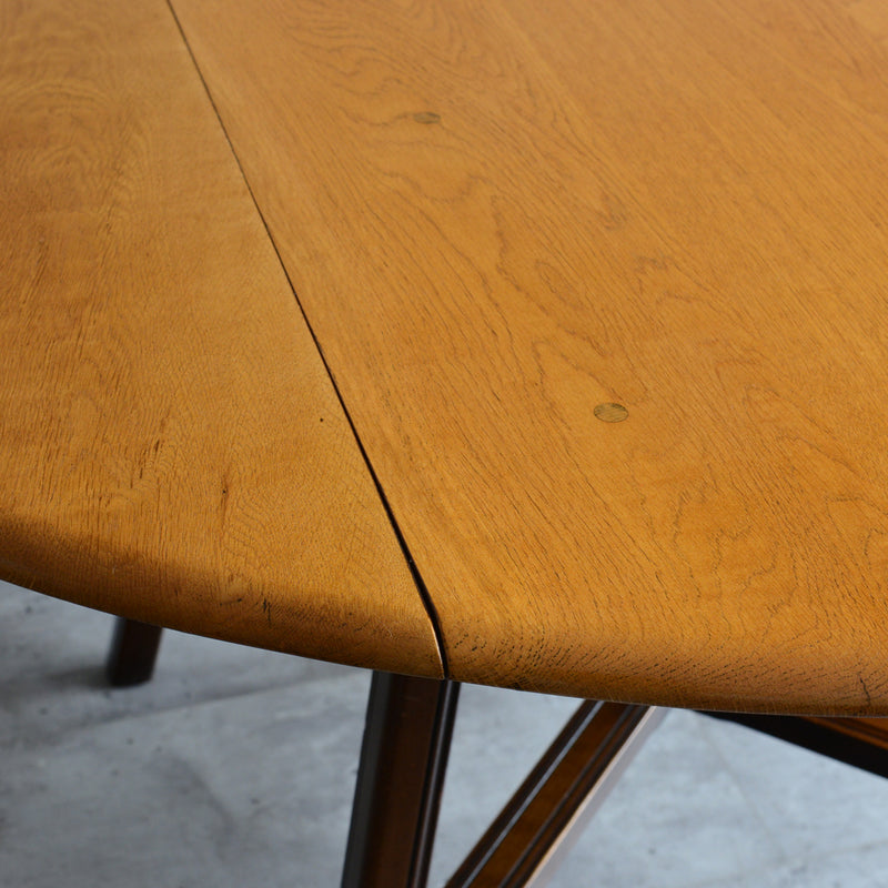 ERCOL アーコール ラウンド ドロップリーフテーブル ④（天板剥離再塗装済）